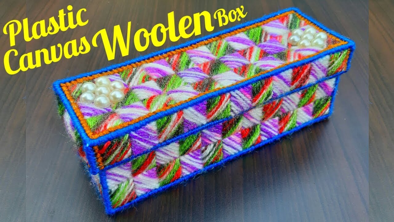 Plastic Canvas Pancil Box with Wool | Woolen Pencil Box | Pen Organizer Box with wool