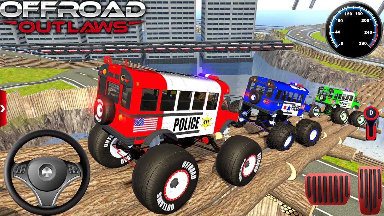 Tres Policías Kool Bus 🚌 En El Mapa De La Ciudad Del Puente | Three Players Gameplay.