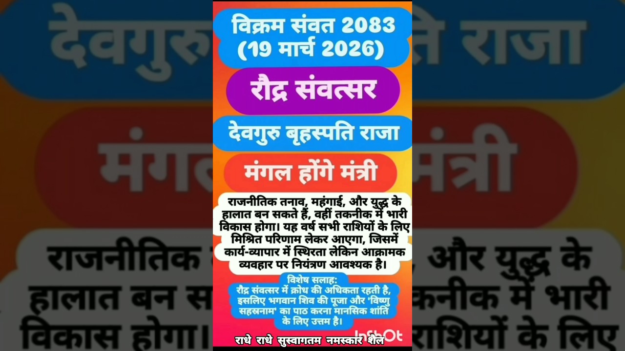 विक्रम संवत 2083(19 मार्च 2026)रौद्र संवत्सर का प्रभाव,सभी राशियो पर प्रभाव,विशेष सलाह (उपाय) एंव