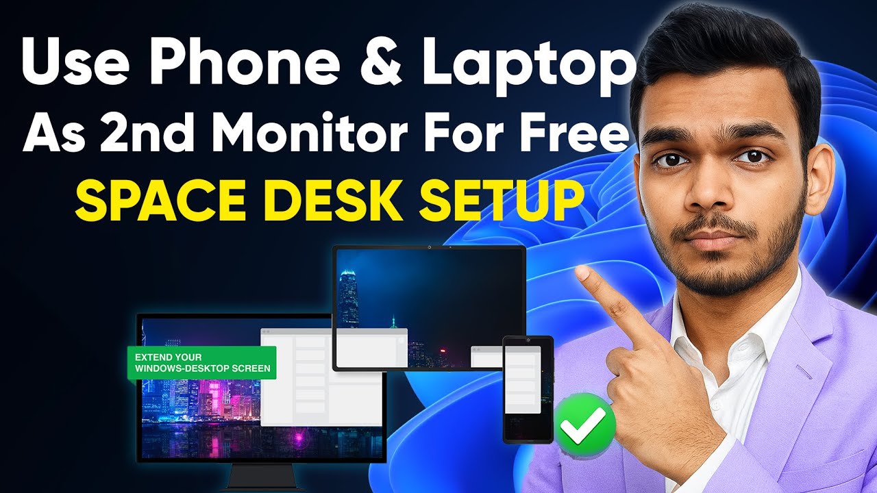 Use Phone / Old Laptop as Second Monitor FREE! | SpaceDesk Setup Hindi 🔥 Multi Monitor Guide 2025