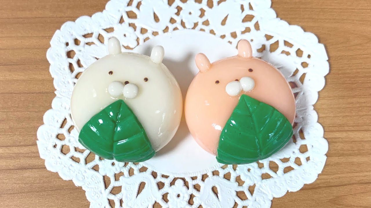 うさまる柏餅＆うさこ桜餅の作り方 スイーツデコ フェイクスイーツ ミニチュア 100均DIY 樹脂粘土