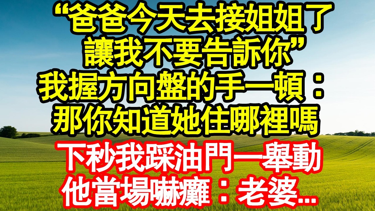 “爸爸今天去接姐姐了，讓我不要告訴你”我握方向盤的手一頓：那你知道她住哪裡嗎，下秒我踩油門一舉動，他當場嚇癱：老婆... 真情故事會|老年故事|情感需求|養老|家庭正能量