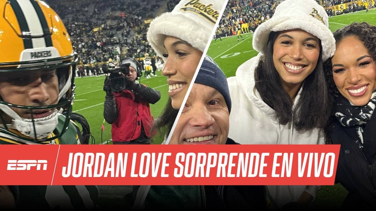 JORDAN LOVE INTERRUMPE selfie 📸 de RONIKA STONE con JOHN SUTCLIFFE y MJ ACOSTA | Green Bay vs Eagles