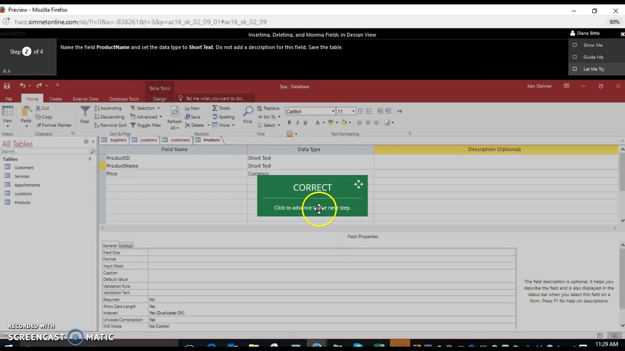 Insert, Delete, Move fields in design view.
