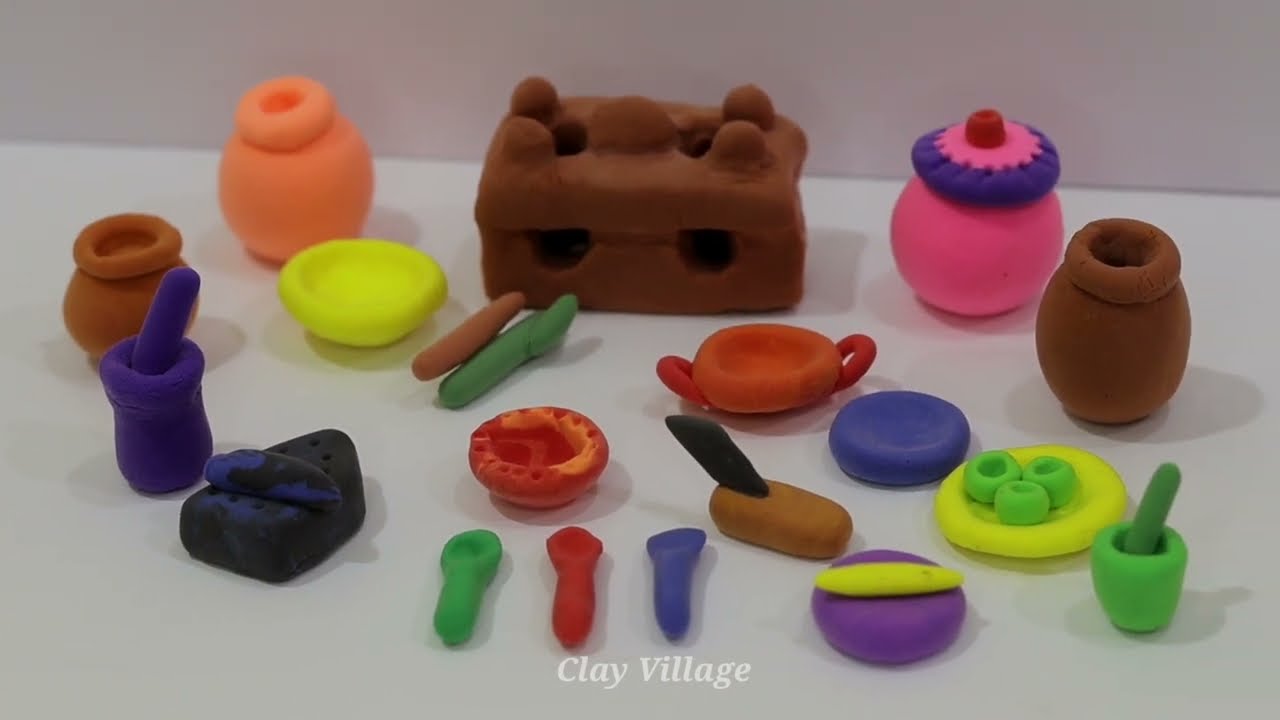 Amazing technique to make Primitive kitchen set with polymer clay | Mini kitchen set | Clayvillage