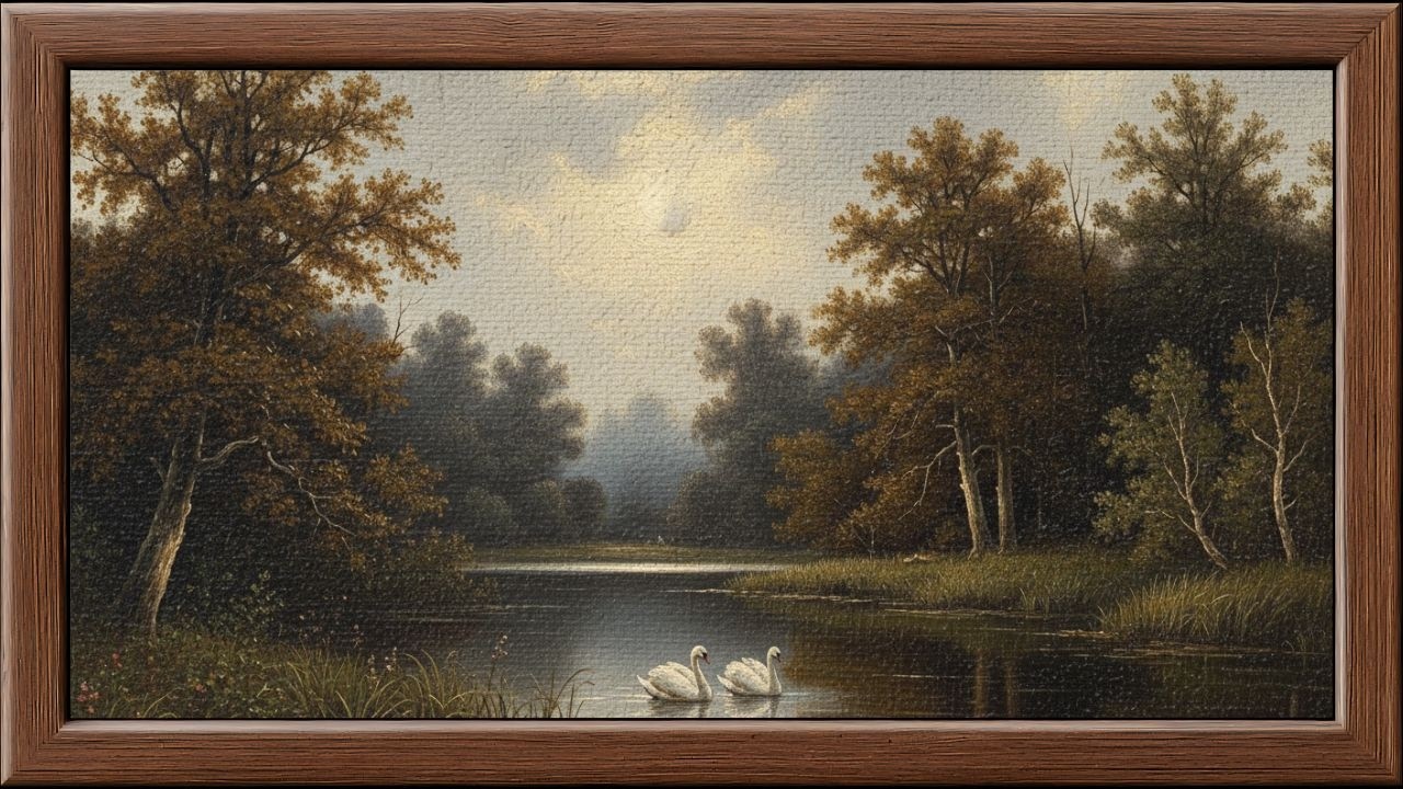 Romantic Swan Lake Landscape | Classic Nature Art for Samsung Frame TV | TV Art of Joy