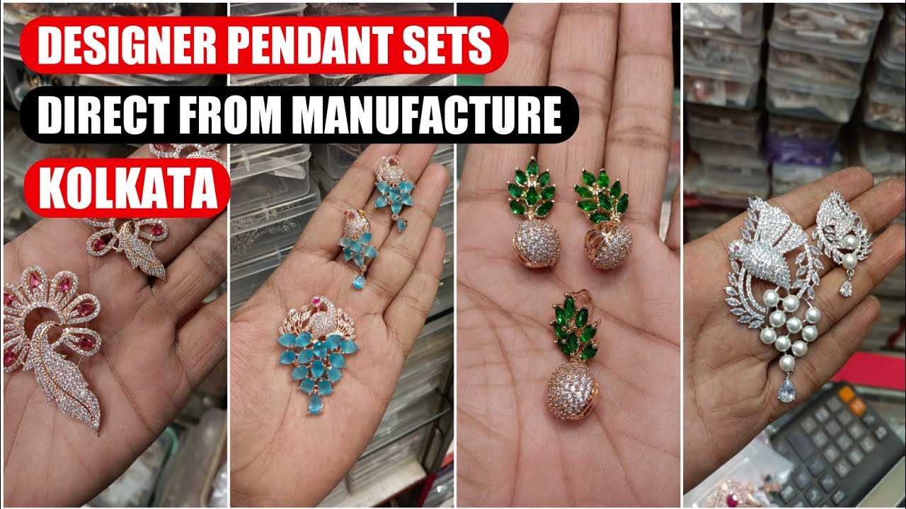 Ad Pendant Set with Earrings | Designer Jewellery | American Diamond Artificial Jewellery