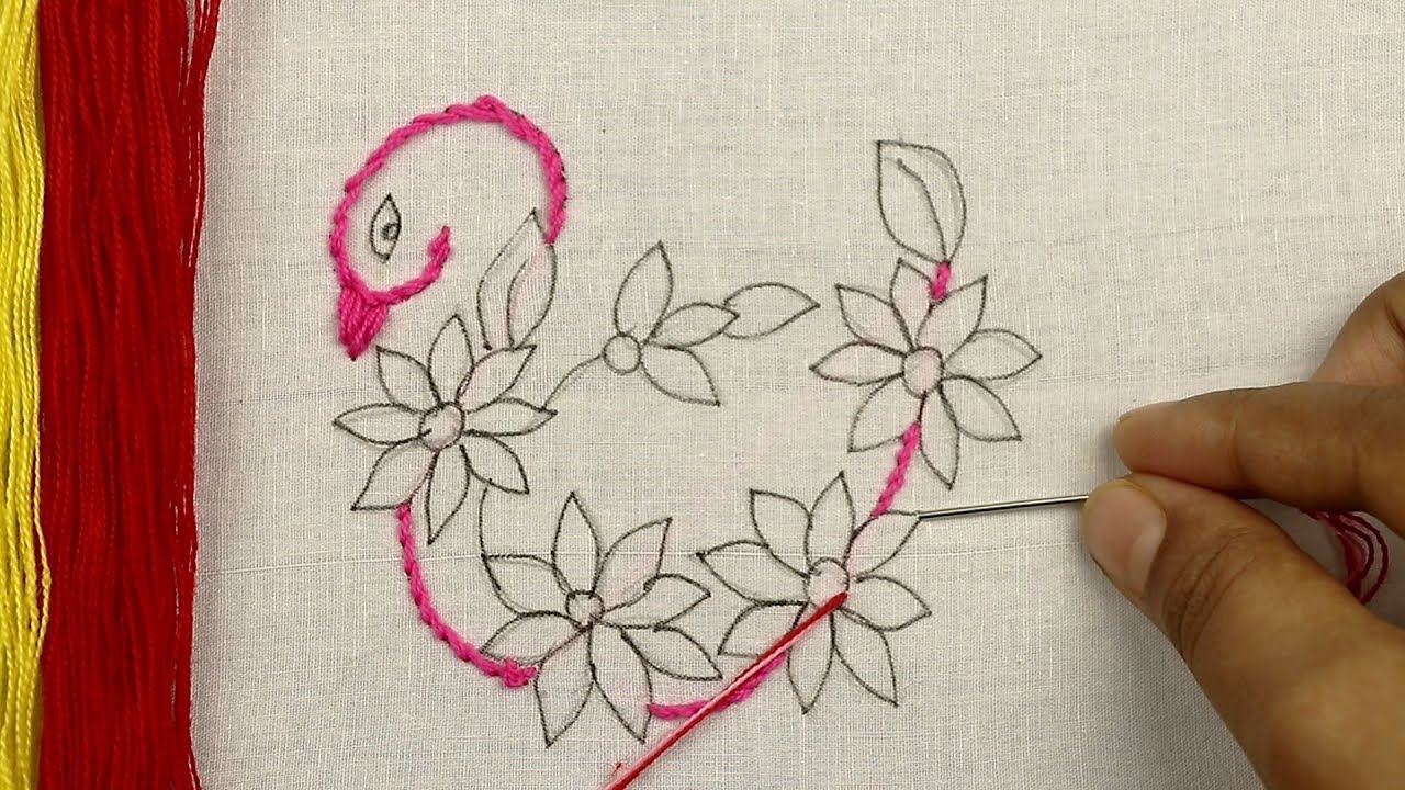 Brilliant hand embroidery designs idea | few embroidered flowers makes a Swan  pattern together