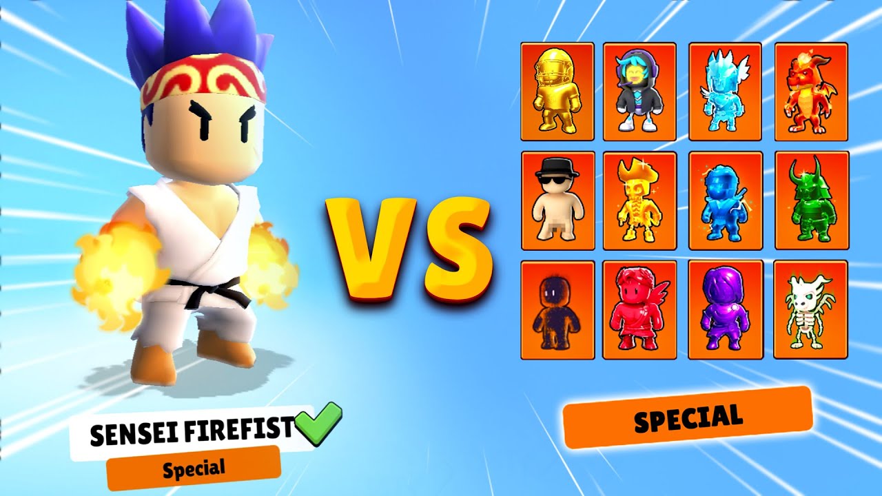 SENSEI FIREFIST vs ALL SPECIAL SKINS 0.45.2 🔥 Stumble Guys