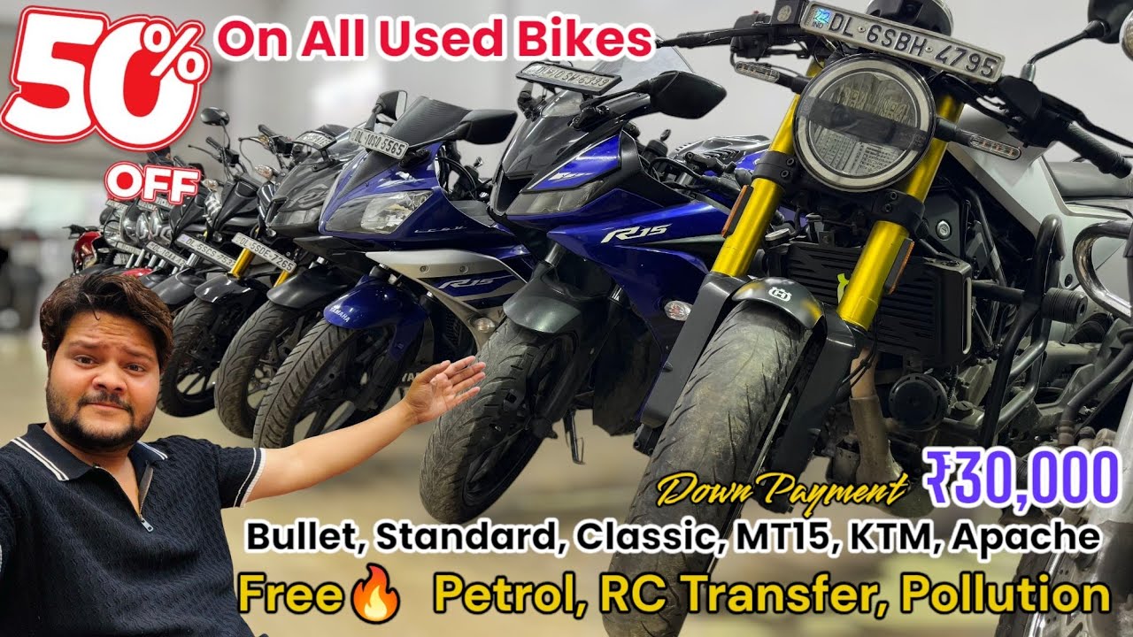 Second Hand Bike Market Delhi  | 50% Off All Used Bikes Bullet, Standard, Classic, MT15, KTM, Apache
