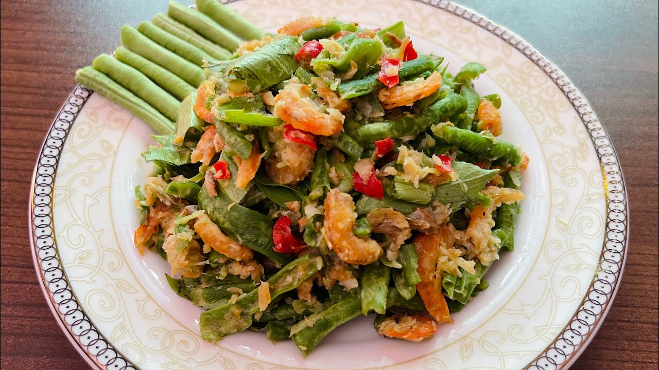 Long Bean with Dried Shrimp Salad l បុកសណ្តែកគួរបង្គារក្រៀម