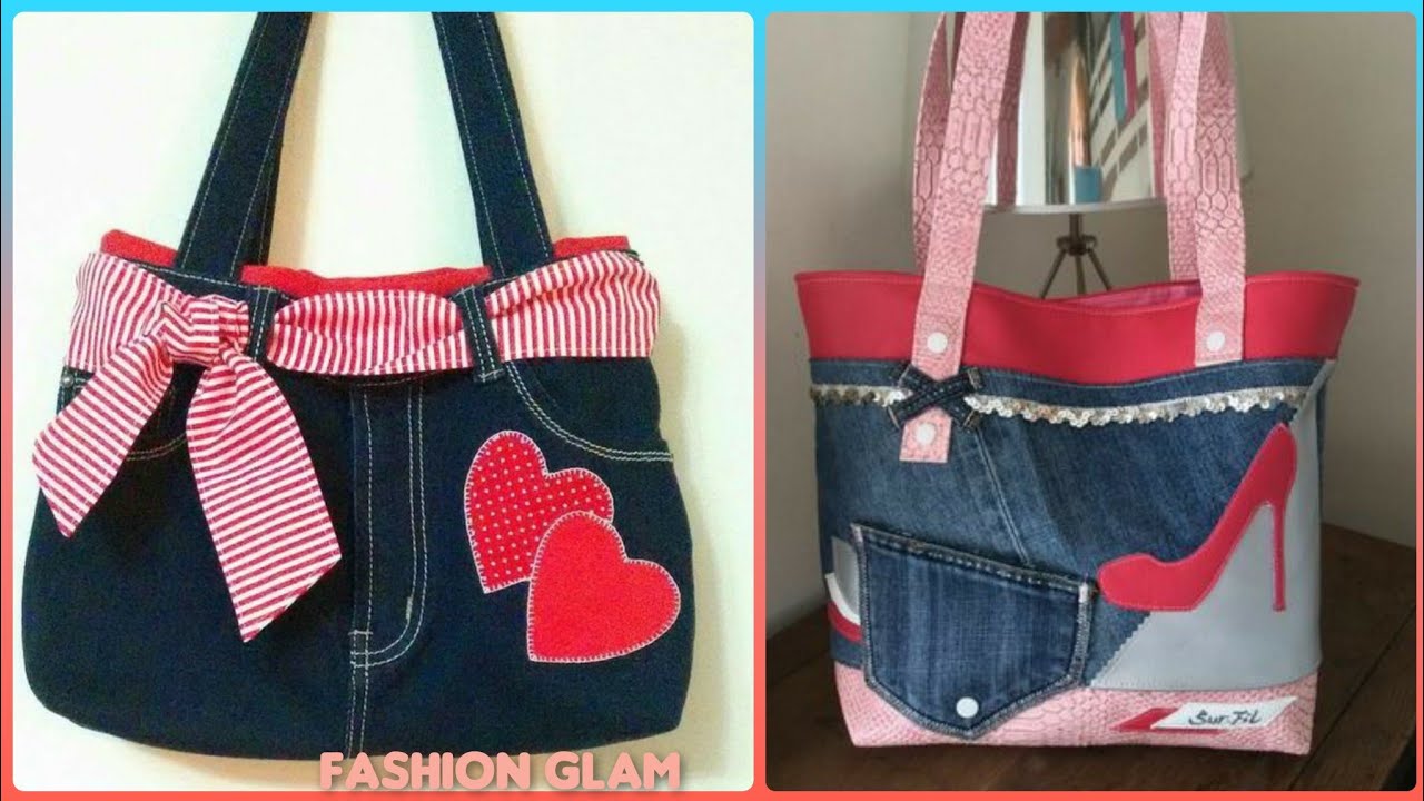 Printed Fabric Patchwork Denim Handbags/Casual Denim Shoulder Bags/Recycled Jeans Tote Bags
