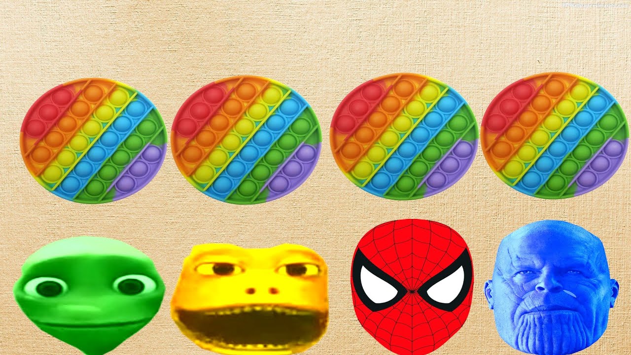 wrong heads green alien vs patila - wrong heads top superheroes - pop it - spider-man vs thanos