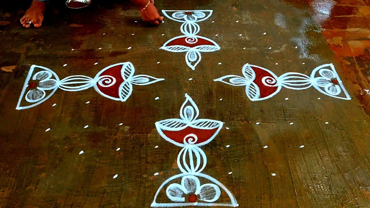 Navaratri rangoli kolam🌹Diwali kolam 2023🌹11X3x3 vilakku kolam big🌹Festival muggulu🌹Creative rangoli