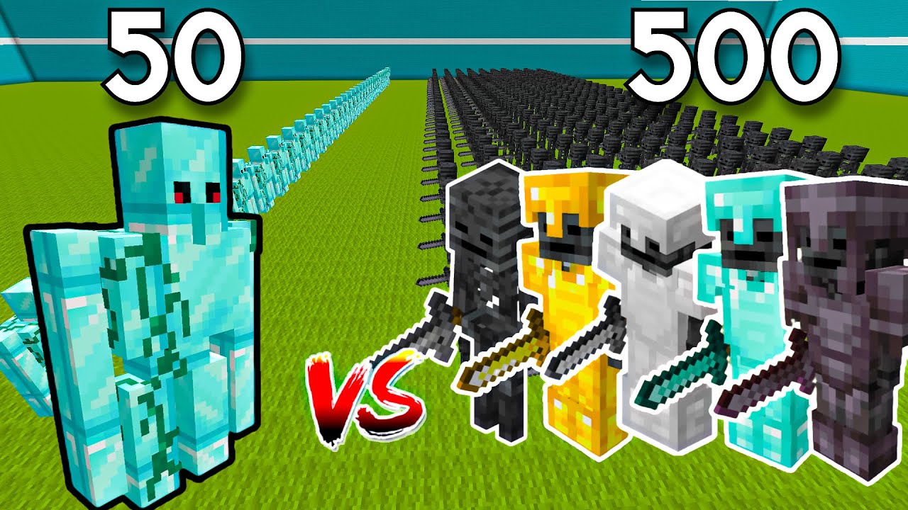 50 DIAMOND GOLEM vs 500 ARMOR WITHER SKELETON | Minecraft Battle