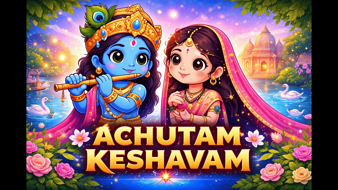 Achutam Keshavam Krishna Damodaram | Kids Bhajan | Radha Krishna Song | Devotional Animation song