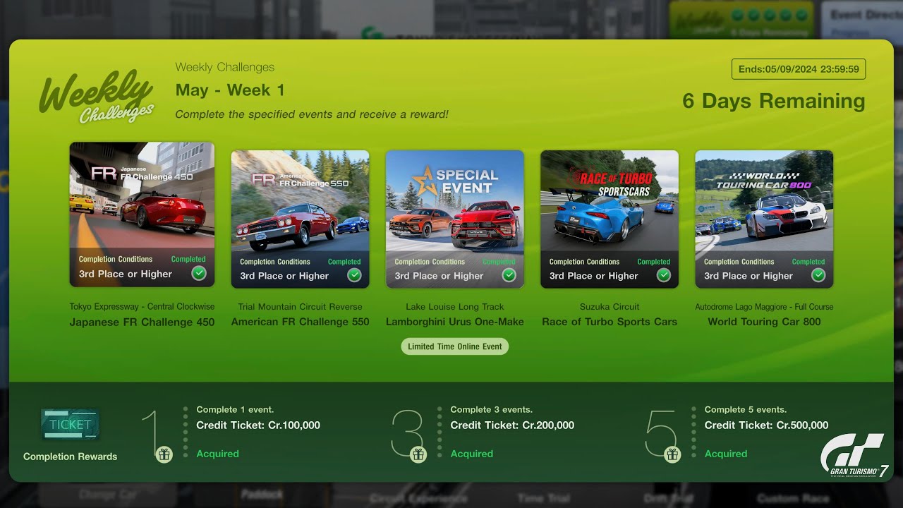Gran Turismo 7 | Weekly Challenge May Week 1 All Events, Just Credits & Urus [PS5]