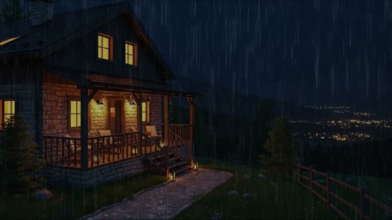 Night Rain and Thunder Outside a Forest Cabin | Cozy Rain Sounds for Calm, Restful Sleep