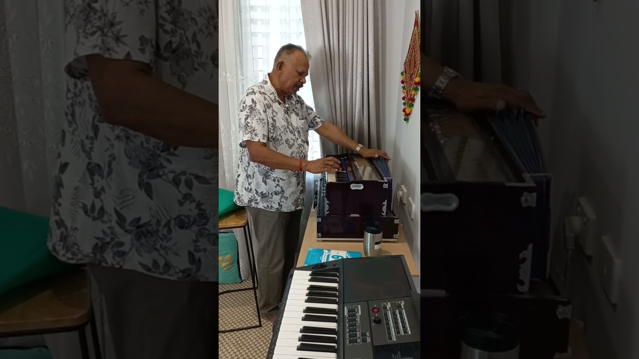 Student practicing harmonium