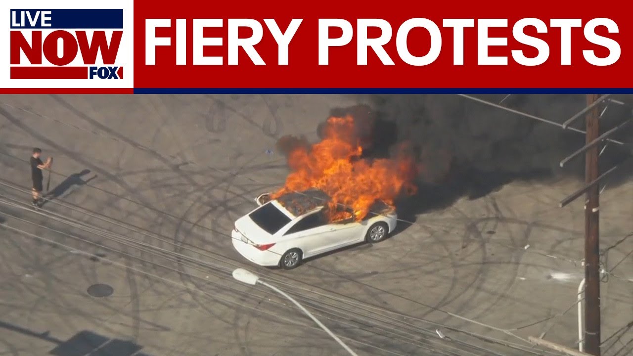 Car engulfed in flames at anti-ICE protests in Los Angeles area | LiveNOW from FOX