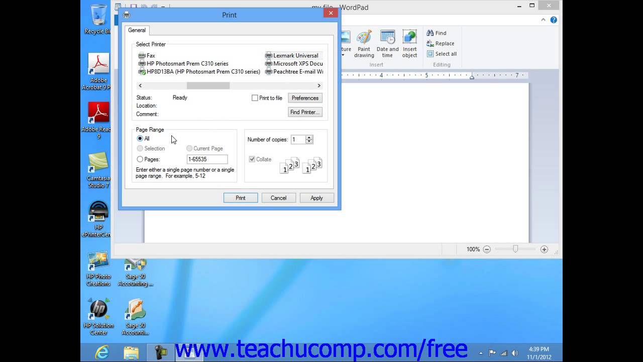 Учебное пособие по Windows 8. Печать документа в WordPad. Урок обучения Microsoft 7.6.