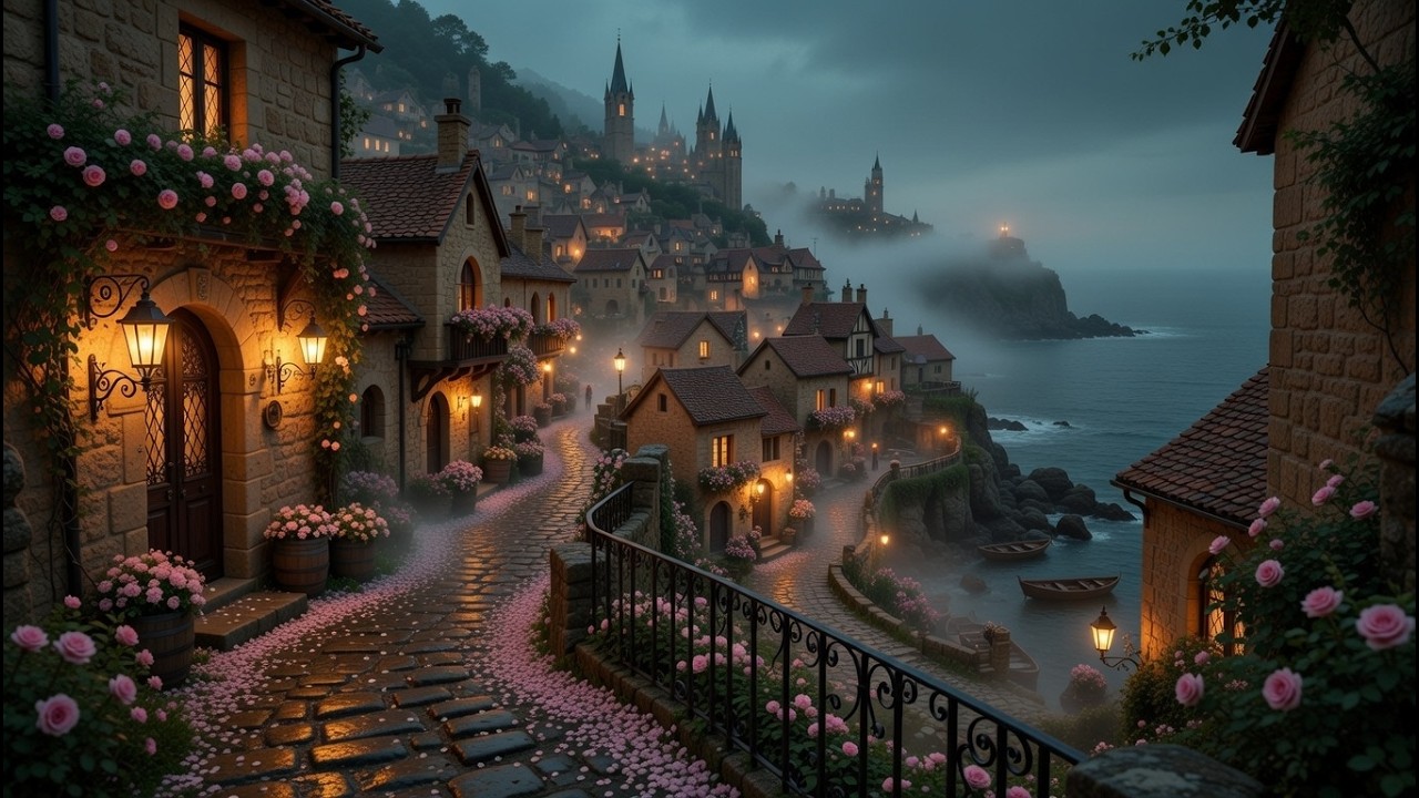 A Seaside Town Shrouded in a Hazy Spring Rainy | Dark Academia Instrumental Study Ambience