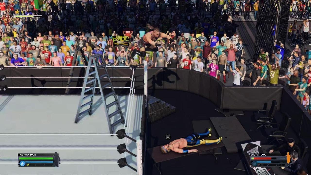 WWE 2K24 RVD 5 Star Frog Splash off the ladder onto a table!!!