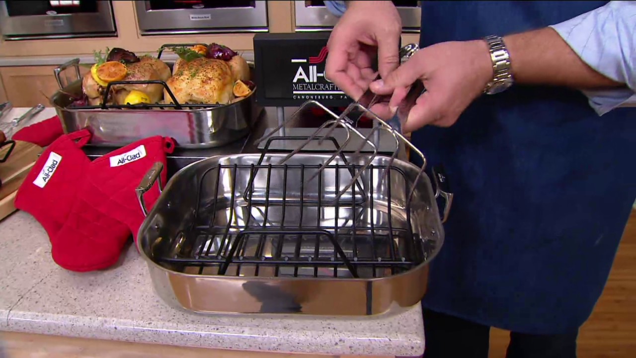 All-Clad Stainless Steel Large Roaster w/ Rack, Forks & Oven Mitts on QVC