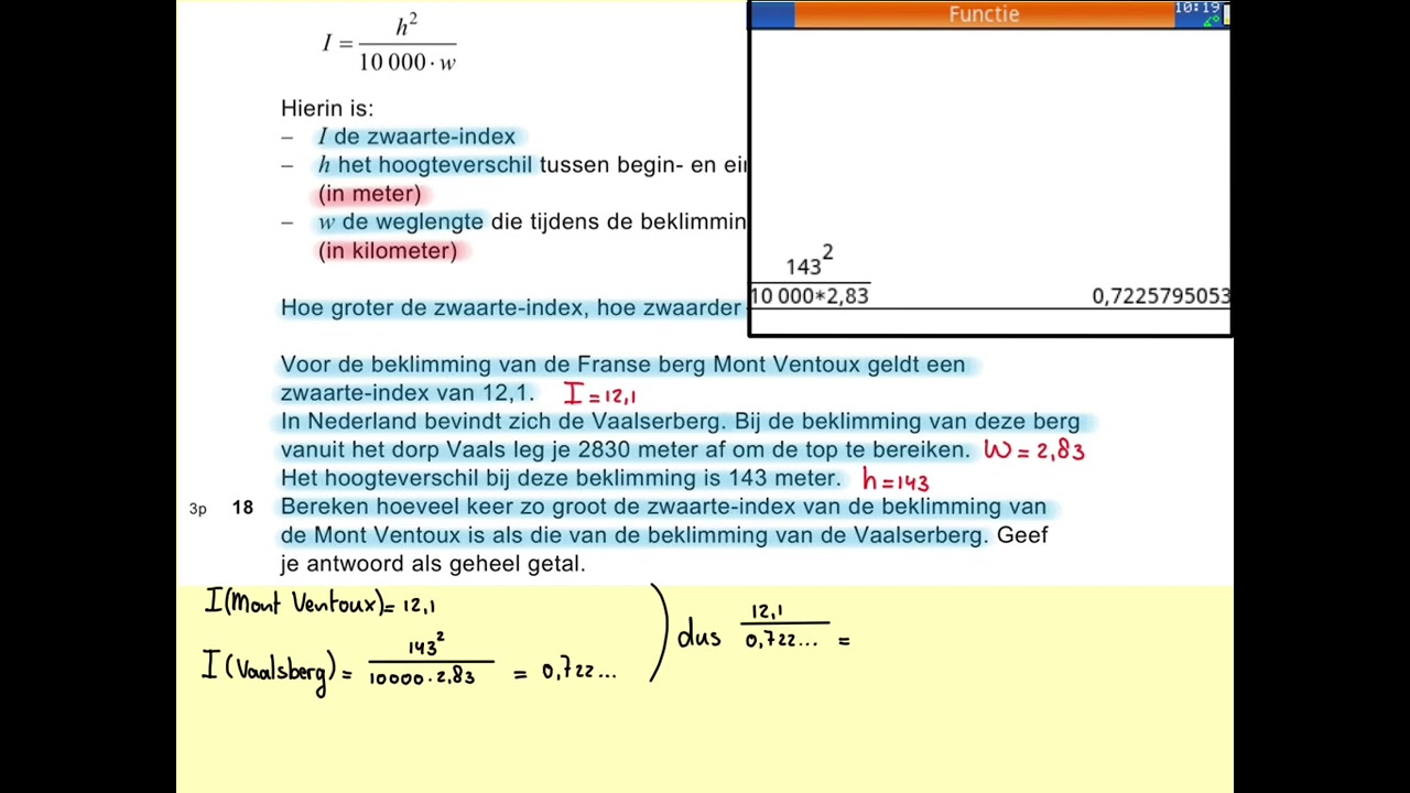 2025-I Hoe zwaar is een bergbeklimming met de fiets (vraag 18 en 19) havo wiskunde A