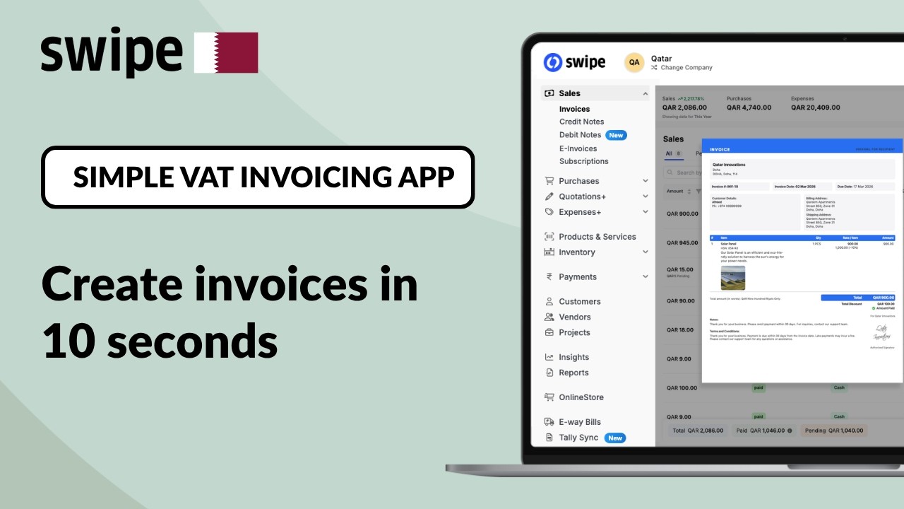 Create invoices in 10 seconds on Swipe | Web Demo | Qatar