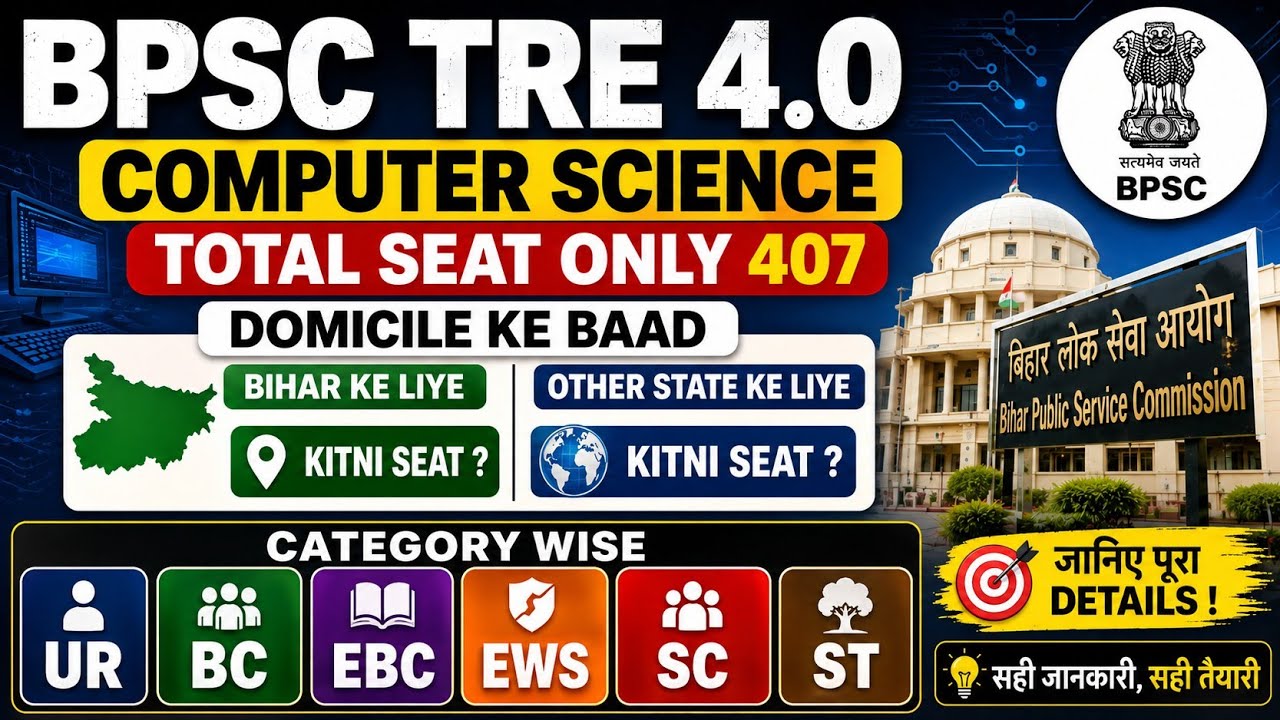 BPSC TRE 4.0 Computer Science | Total 407 Seats 😱|Domicile के बाद Bihar & Other State में कितनी सीट?