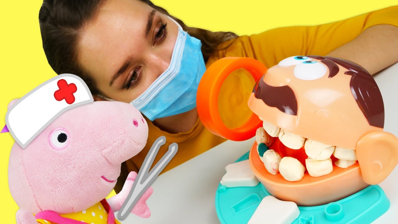 Play-Doh et Peppa Pig. Soignons les dents! Vid&eacute;o &eacute;ducative pour enfants avec les jouets.