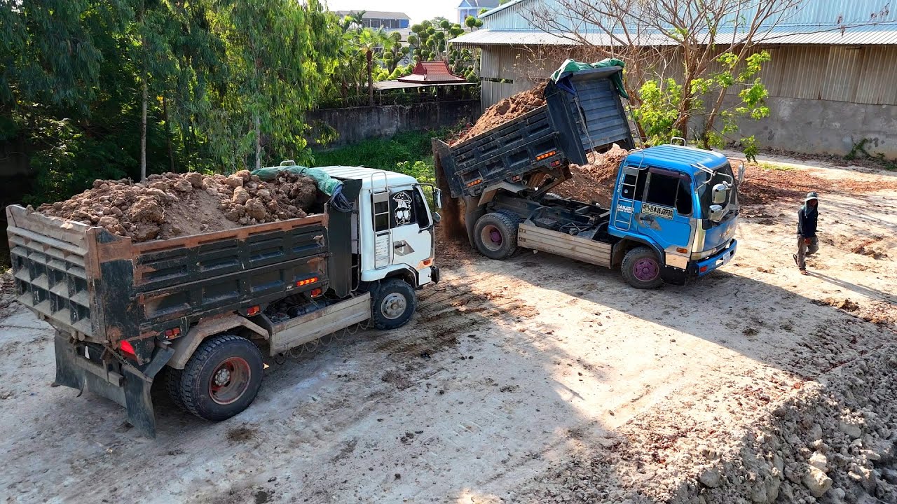 Full process completed 100% Filling Soil 20x30 by Komatsu D31P bulldozer and 5 ton truck