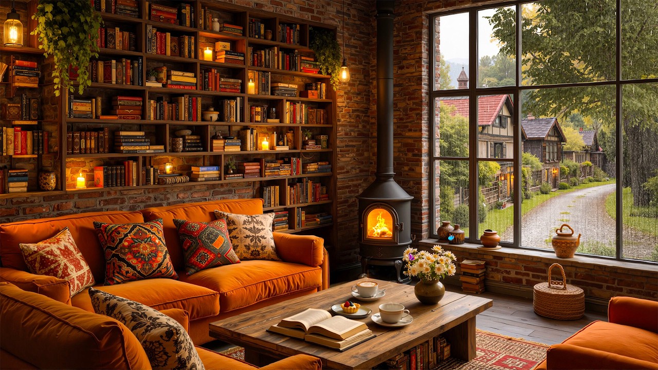 Gentle Rainy Day At Cozy Coffee Shop Ambience ☕ Warm Jazz & Rain Sounds for Relaxation & Good Mood