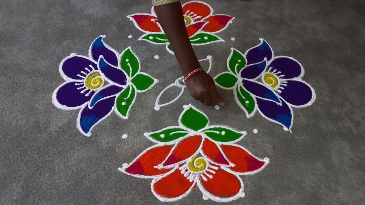 Flowers rangoli || simple muggulu || rangoli designs ||