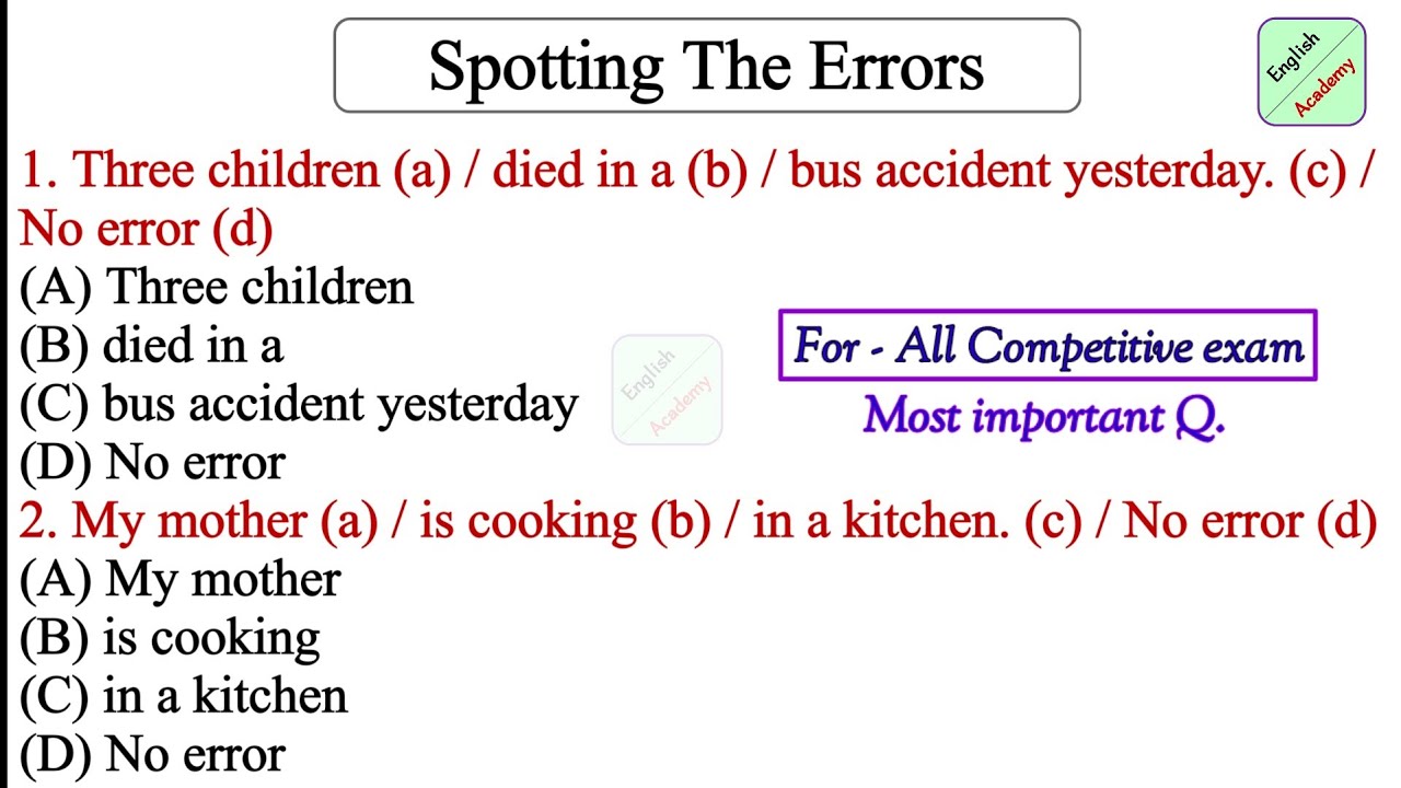 Spotting Errors practice set 3 #englishacademybydeepakkr. #ssc #competitiveexams #mts, chsl