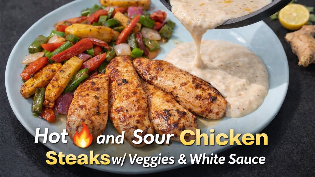 Juicy🤤Chicken Steaks at Home | Easy & Restaurant Style Recipe | hot & sour 🔥creamy saucy steaks 