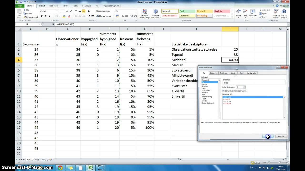 Statistik frekvens og deskriptorer i excel