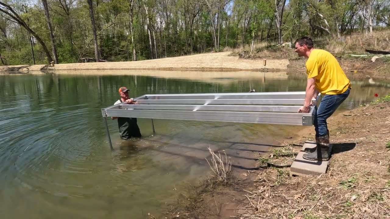 Installing Aluminum Dock in a One Acre Pond - Kennedy Pedal Pontoon Boat