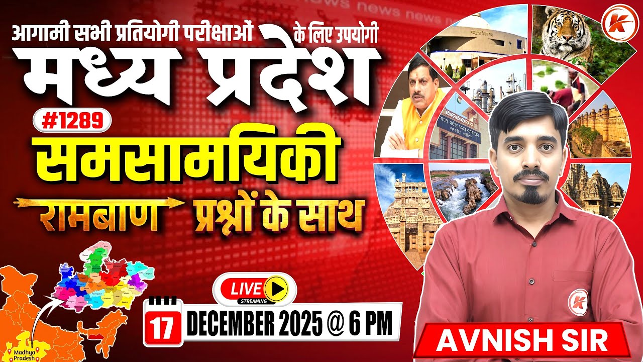 MP Current Affairs Today  | MP Current Affairs 2025 | समसामयिकी 2025 | #1289  | By Avnish Sir