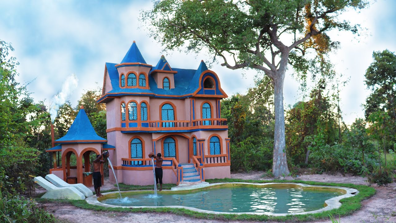 Build Creative Beautiful Massive Swimming Pool With Villa Design In Forest