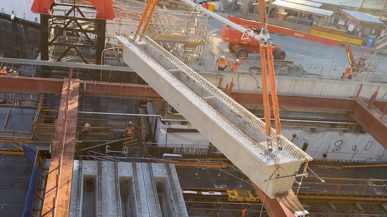 Barangaroo Station Update - Installation of Precast Super T-Beams Caught on Camera!
