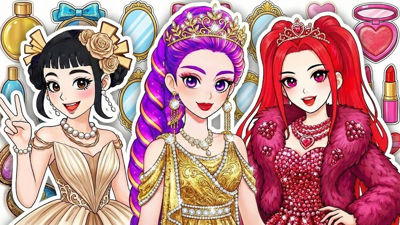 Paper Dolls DIY💖KPOP DEMON HUNTERS Rumi, Zoey & Mira Cardboard,Golden, Fluffy Fashion Unboxing ASMR
