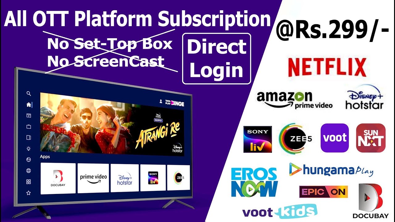 All OTT Apps Subscription @299 🔥Netflix Hotstar AmazonPrime 🔥 #TataPlayBinge #TataSkyBinge #TataPlay