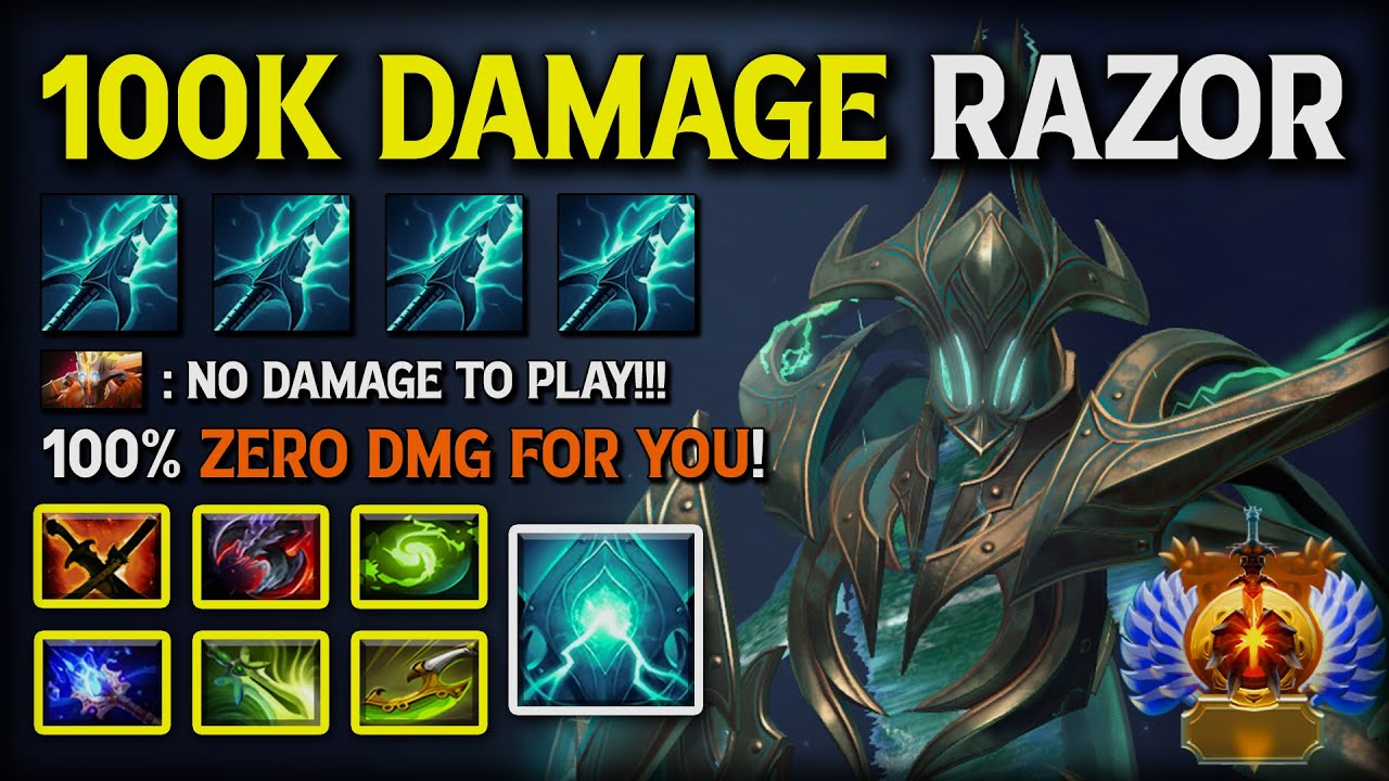 EPIC 100K DAMAGE DEALT Carry Razor | 100% Zero Damage For Enemy Core With Refresher Orb Build DotA 2