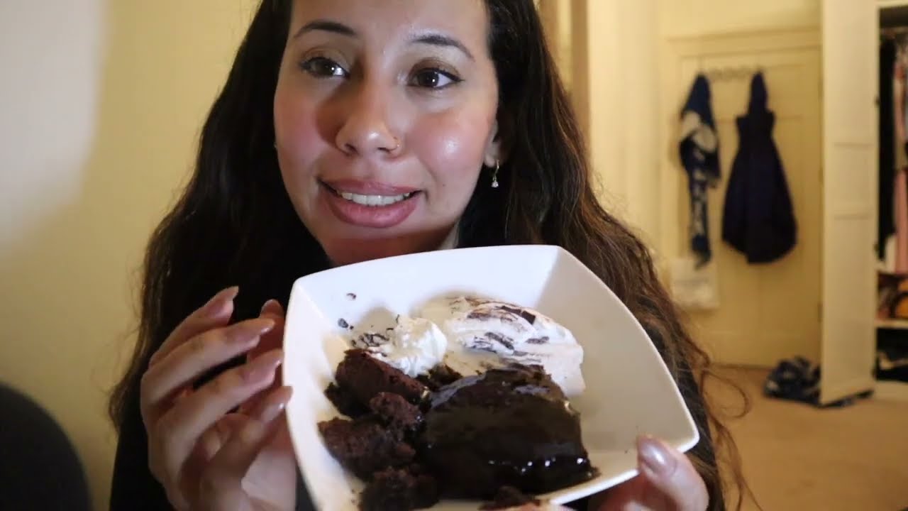 Eating Chocolate cake with ice cream ASMR