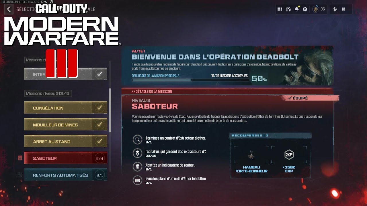 SABOTEUR SOLO NIVEAU 3 ACTE 1 OPÉRATION DEADBOLT - MWZ MODE ZOMBIE CALL OF DUTY MODERN WARFARE 3