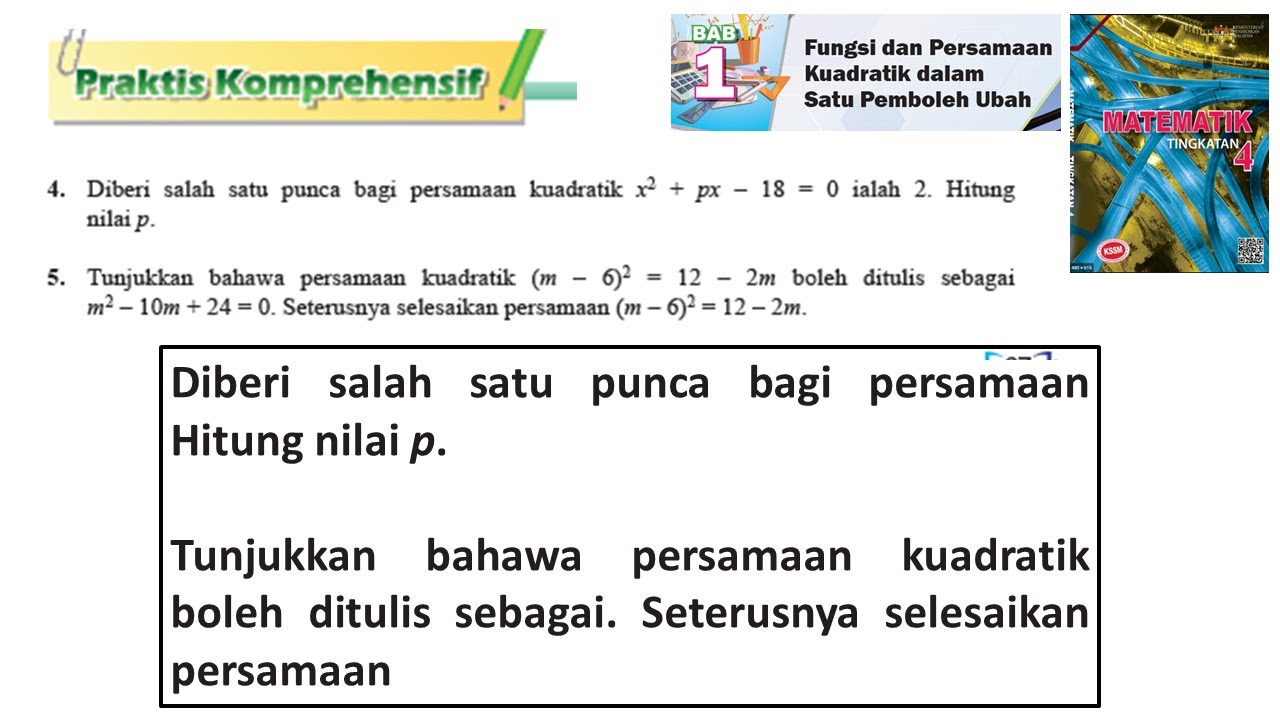 KSSM Matematik Tingkatan 4 Bab 1 praktis komprehensif no4-no5 Fungsi dan persamaan kuadratik