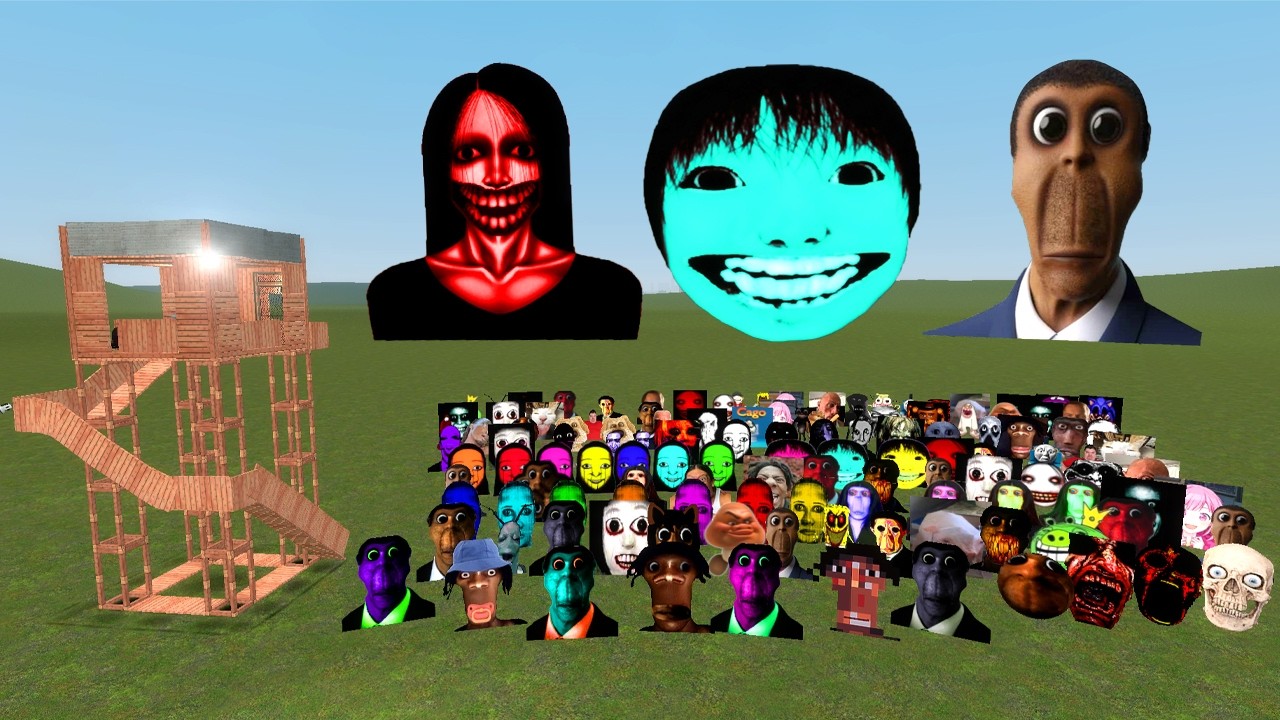 Yoshie,kuchisake Onna,Obunga and nico Nextbots Vs House | Garyy's Mod