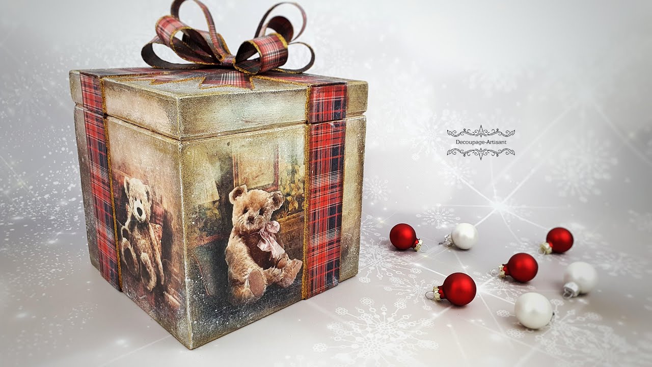box with teddy bear and sospeso foil bow  #pentartofficial #pentart #itdcollection  # DIY tutorial